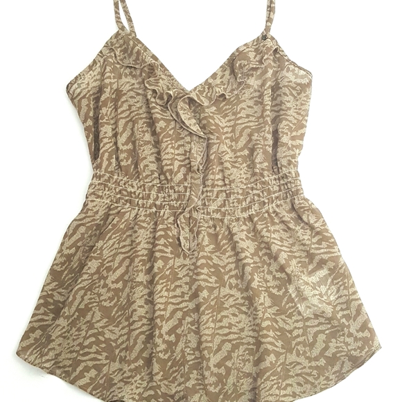 GUESS Sheer Animal Print Ruffl Breezy Strap Blouse - Picture 4 of 7